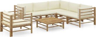 7 Piece Patio Lounge Set with Cream White Cushions Bamboo - Brown - 25.6 x 27.6 x 23.6