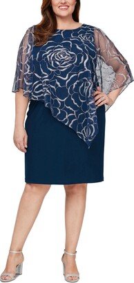 Plus Size Glitter-Mesh Overlay Dress