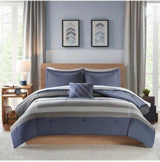 Marsden Striped Comforter Set with Bed Sheets, Queen - Blue/grey