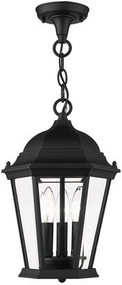 3-Light Textured Black Outdoor Pendant Lantern