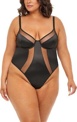 Women's Plus Size Royale Unlined Underwire Teddy with Sheer Illusion Detail