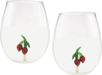 Strawberry 22 oz Stemless Wine Glasses, Set of 2