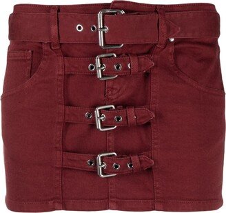 Buckle-Embellished Belted Miniskirt