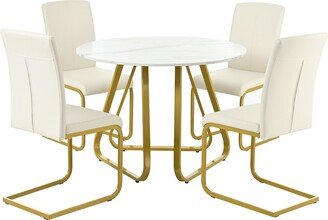 TONWIN White 5-Piece Round Dining Table Set with Four Dining Chairs