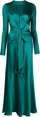 Bow-Embellished Silk-Satin Maxi Dress