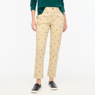 Women's Petite Tree-Printed High-Rise Girlfriend Chino Pant