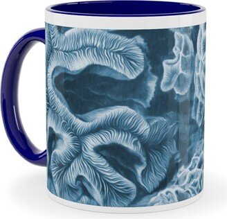 Mugs: Coral All Over In Sea Blue Ceramic Mug, Blue, 11Oz, Blue