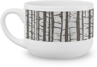 Mugs: Birch Trees - White On Brown Latte Mug, White, 25Oz, Gray