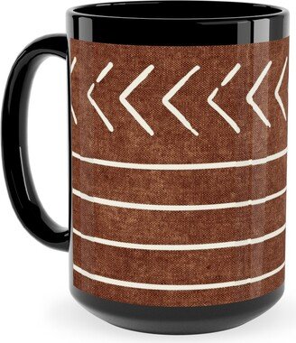 Mugs: Arrow Stripes Mud Cloth Modern Ceramic Mug, Black, 15Oz, Brown