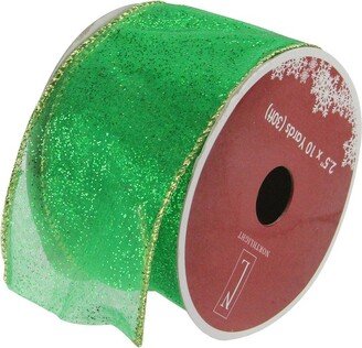 Northlight Glittering Green and Gold Solid Wired Christmas Craft Ribbon 2.5