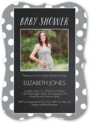 Baby Shower Invitations: Chalkboard Dots Baby Shower Invitation, Grey, Signature Smooth Cardstock, Bracket