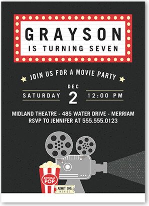 Boy Birthday Invitations: Movie Moment Birthday Invitation, Black, 5X7, Standard Smooth Cardstock, Square