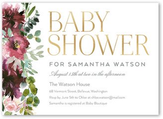 Baby Shower Invitations: Side Flowers Baby Shower Invitation, White, 5X7, Luxe Double-Thick Cardstock, Square