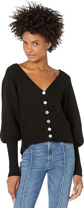 Stacey Puff Sleeve Cardigan (Noir) Women's Clothing