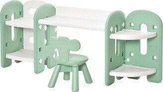 Kids Art Craft Study Table Chair Set w/ Storage Shelves, Green