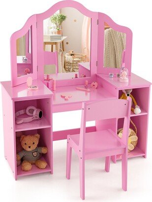 Kids Vanity 2 in 1 Princess Makeup Desk & Chair Set Safe