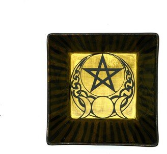 Pentagram Triple Moon Trinket Dish | Gold Witchcraft Catchall Bowl Witchy Home Decor Gift For Witches Altar