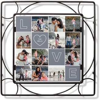 Trivets: Love Heart Outline Grid Trivet, Ceramic, Gray