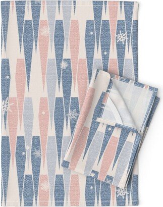 Midcentury Winter Tea Towels | Set Of 2 - Retro Icicles By Dj-V Snowflake Geometric Holidays Linen Cotton Spoonflower