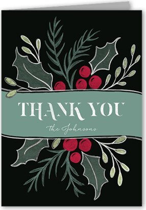 Thank You Cards: Large Holly Party Thank You Card, Black, 3X5, Matte, Folded Smooth Cardstock