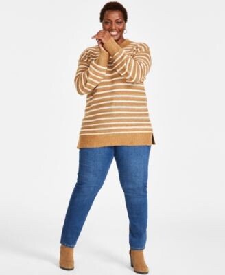 Style Co Plus Size Striped Mock Neck Sweater High Rise Straight Leg Jeans Created For Macys