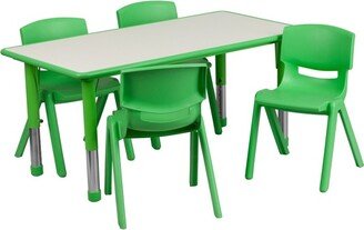 23.625''W x 47.25''L Rectangular Green Plastic Height Adjustable Activity Table Set with 4 Chairs