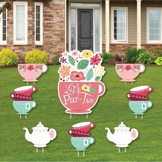 Big Dot Of Happiness Floral Let's Par-Tea - Outdoor Lawn Decor - Garden Tea Yard Signs - Set of 8