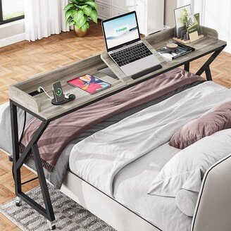 YUZHOU Rolling Overbed Table with Adjustable Tilt Board, AC Outlets & USB