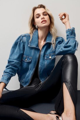 Puff-Sleeve Denim Bomber Jacket