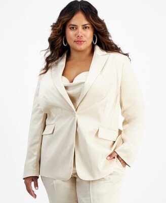 Plus Size One-Button Long-Sleeve Satin Jacket, Created for Macy's