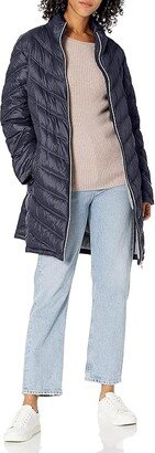 Women's Chevron Quilted Packable Down Jacket (Standard and Plus) (Navy) Women's Coat