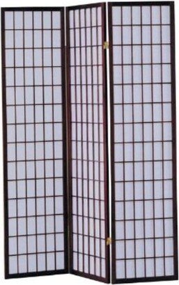 3-Panel Room Divider Asian Style Privacy Screen in Cherry Wood Finish - 18 x 3 x 71 inches