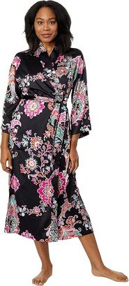 N by Natori Jaipur Satin Robe (Black Multi) Women's Robe