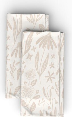 Cloth Napkins: Wildflowers - Tan And Cream Cloth Napkin, Longleaf Sateen Grand, Beige