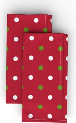 Cloth Napkins: Christmas Dot - Green And White On Red Cloth Napkin, Longleaf Sateen Grand, Red