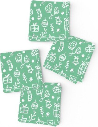 Mint Christmas Cocktail Napkins | Set Of 4 - Pastel Green Kids By Atelieroll Cloth Spoonflower