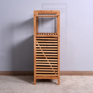 Bathroom Laundry Basket Bamboo Storage Basket with 2-tier Shelf