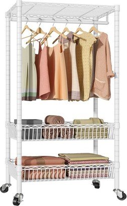 VIPEK R2 Rolling Garment Rack Heavy Duty Clothes Drying Rack Laundry Sorter Cart Bathroom Storage Shelves, White