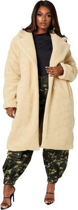 Rebdolls Women's Plus Size High Pile Fleece Lapel Collar Teddy Coat - Ivory - 3X