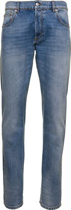 Light Blue Straight Five-pockets Jeans In Cotton Denim Man