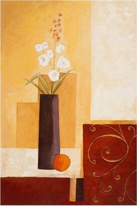 Pablo Esteban White Flowers in Brown Vase Canvas Art - 27