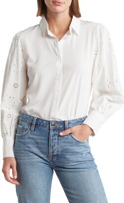 Forgotten Grace Polished Eyelet Sleeve Button-Up Blouse