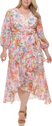 Plus Size V-Neck Belted Tiered High-Low Dress