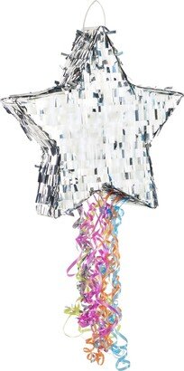 Sparkle and Bash Small Silver Foil Star Pull Strings Pinata for Birthday, Gender Reveal 17x11x3