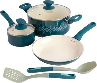 Spice by Tia Mowry Savory Saffron 7pc Healthy Nonstick Ceramic Cookware Set - Teal