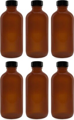 Cornucopia Brands- 8oz Amber Glass Boston Round Bottles with Polycone Phenolic Caps 6Pk