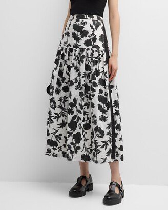 Udente Floral-Print Side-Stripe Tiered Maxi Skirt