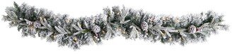 Flocked Artificial Christmas Garland with Pine Cones and 35 Warm Led Lights, 6'