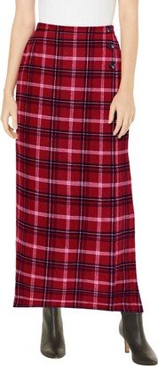 Jessica London Women’s Plus Size Side-Button Wool Skirt, 18 W - Rich Burgundy Shadow Plaid