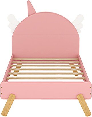 Wooden Cute Bed With Unicorn Shape Headboard,Twin Size Platform Bed